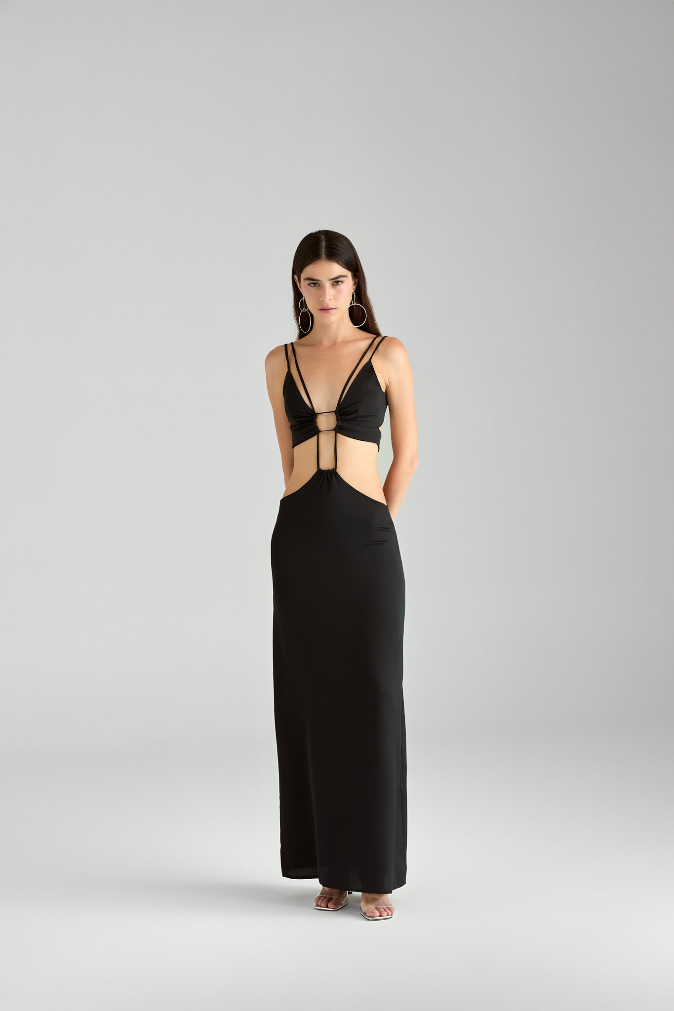 Lucid Feelings / Lace-up detailed satin maxi dress