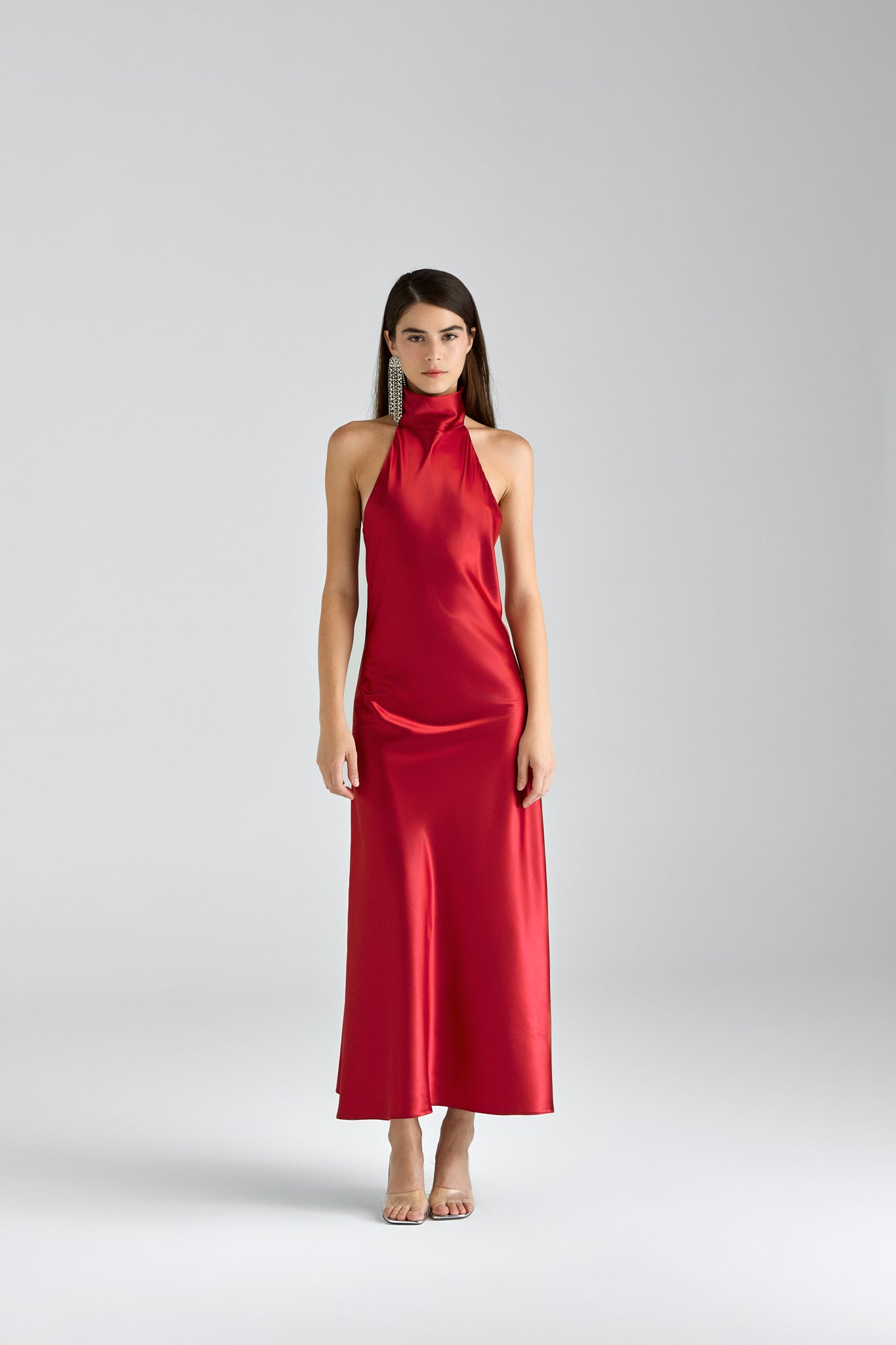 Gia / Mock neck satin maxi dress