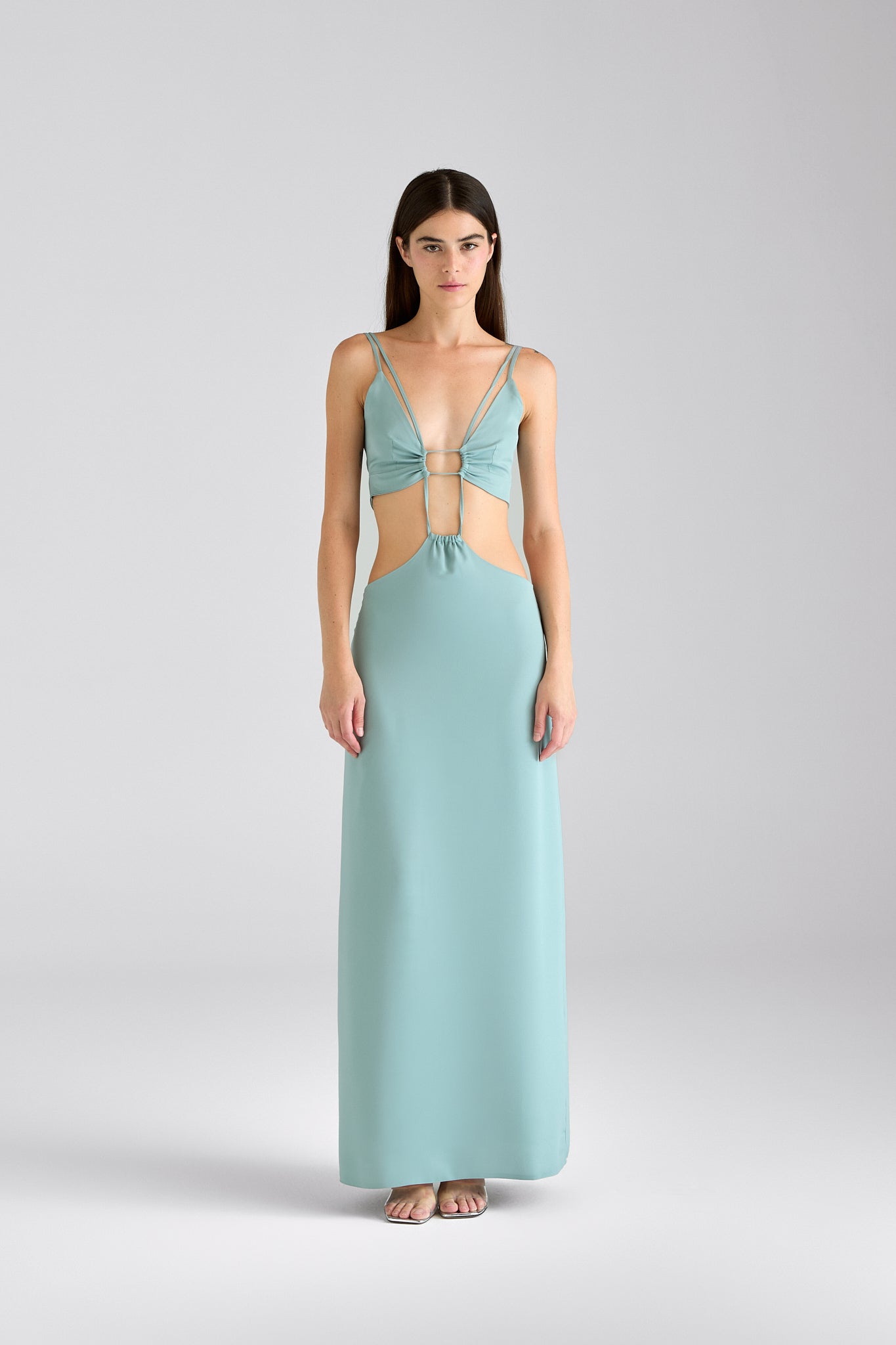 Lucid Feelings / Lace-up detailed satin maxi dress