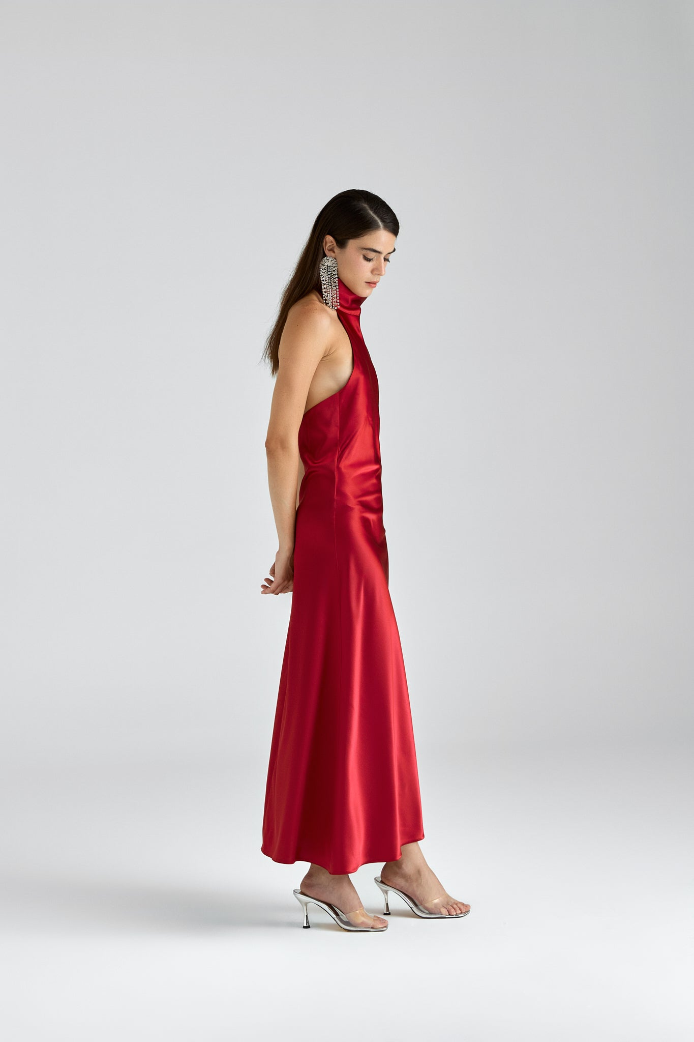 Gia / Mock neck satin maxi dress