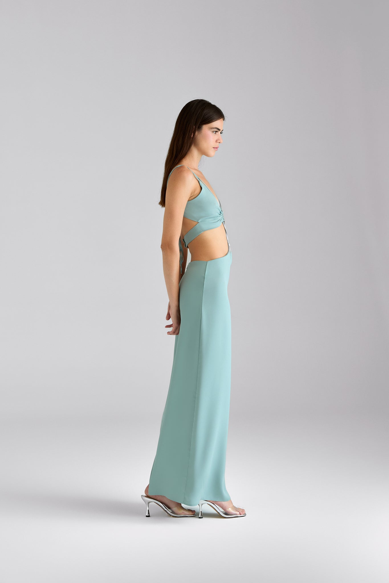 Lucid Feelings / Lace-up detailed satin maxi dress