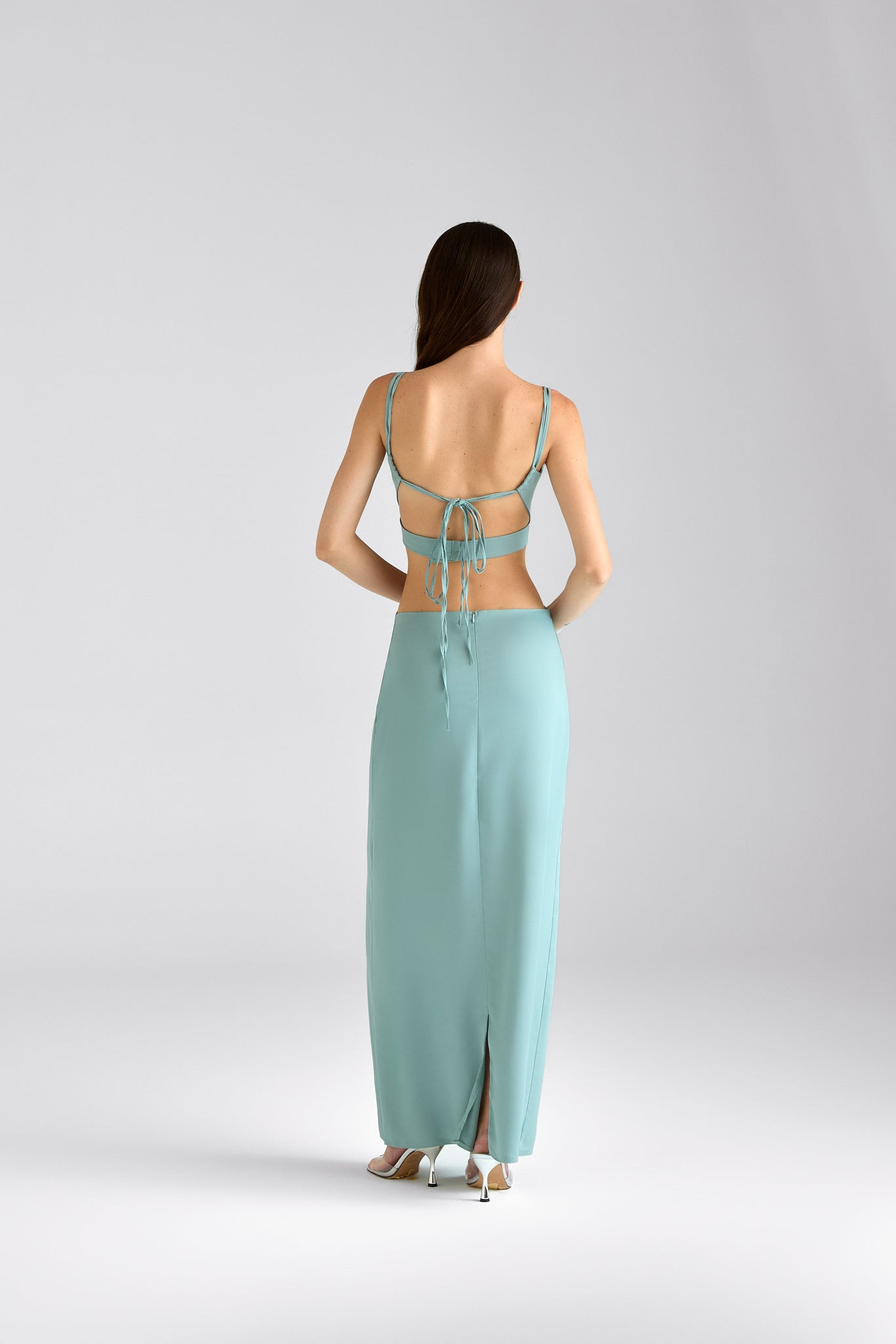 Lucid Feelings / Lace-up detailed satin maxi dress