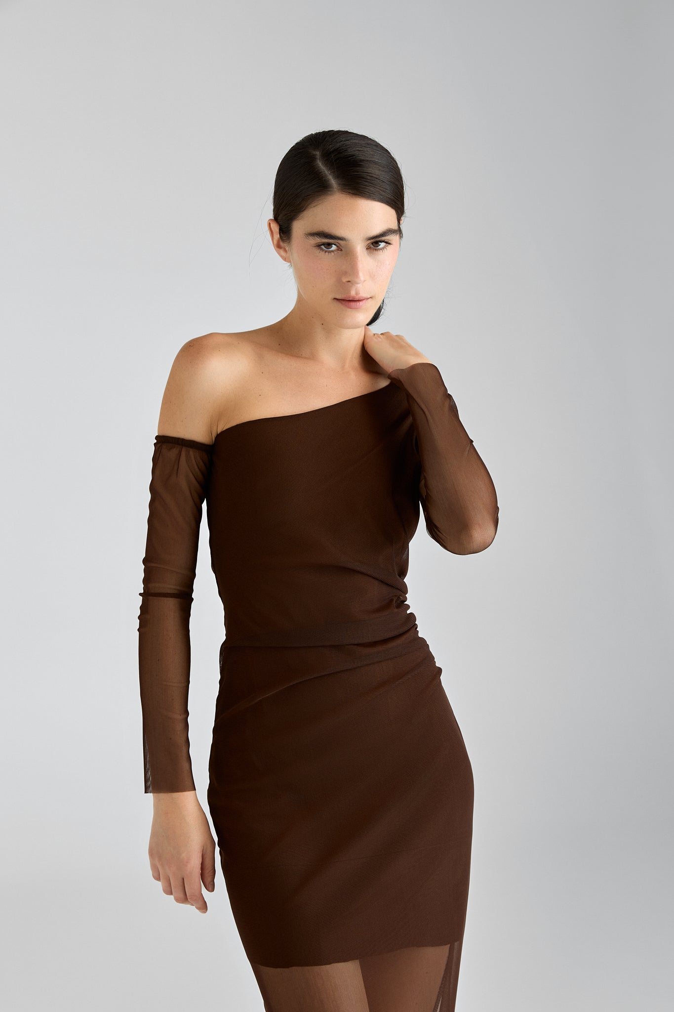 Kaela / Mesh tulle-wrapped one-shoulder dress