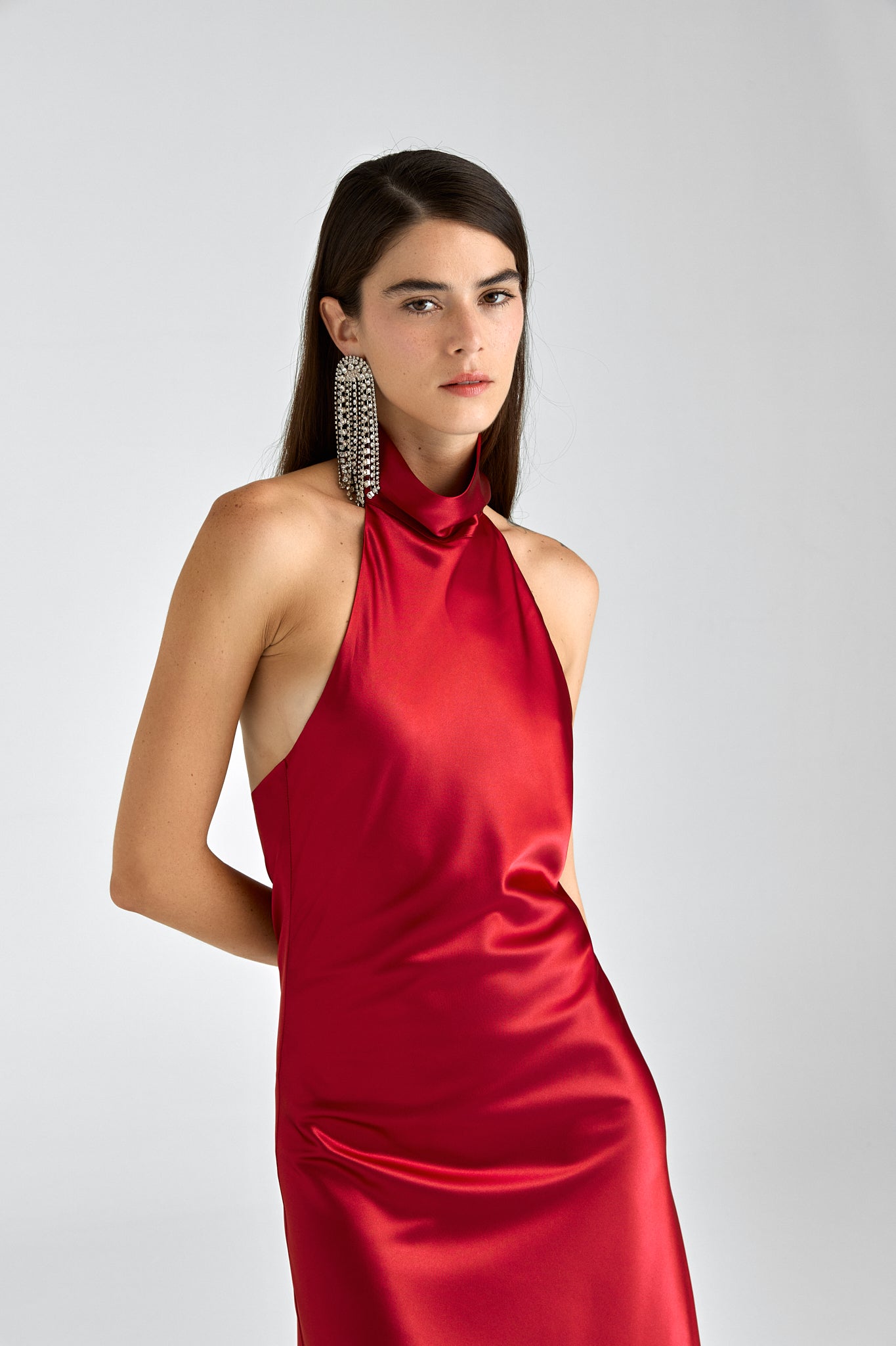 Gia / Mock neck satin maxi dress