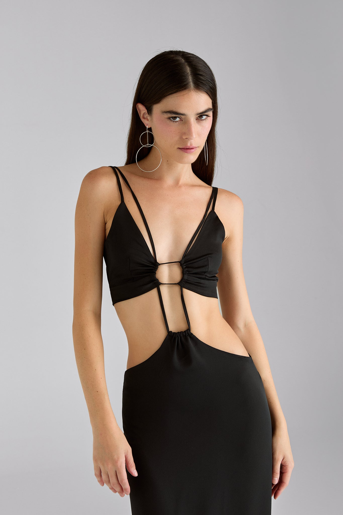 Lucid Feelings / Lace-up detailed satin maxi dress